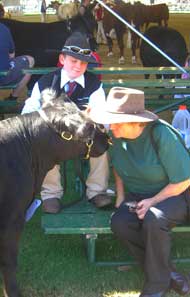 Australian Lowlines. Thomas Ritchie and the editor with Allambie Perfect Princess